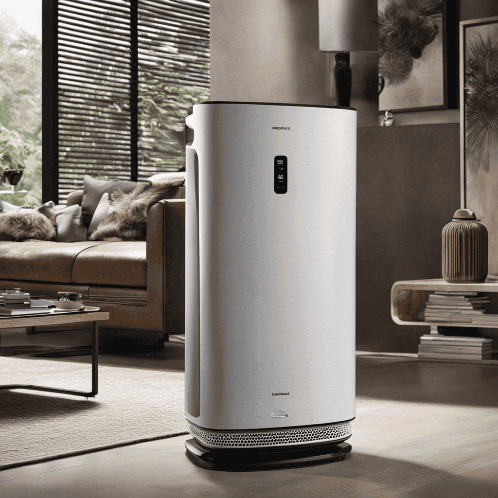 An image showcasing an air purifier with an open carbon filter