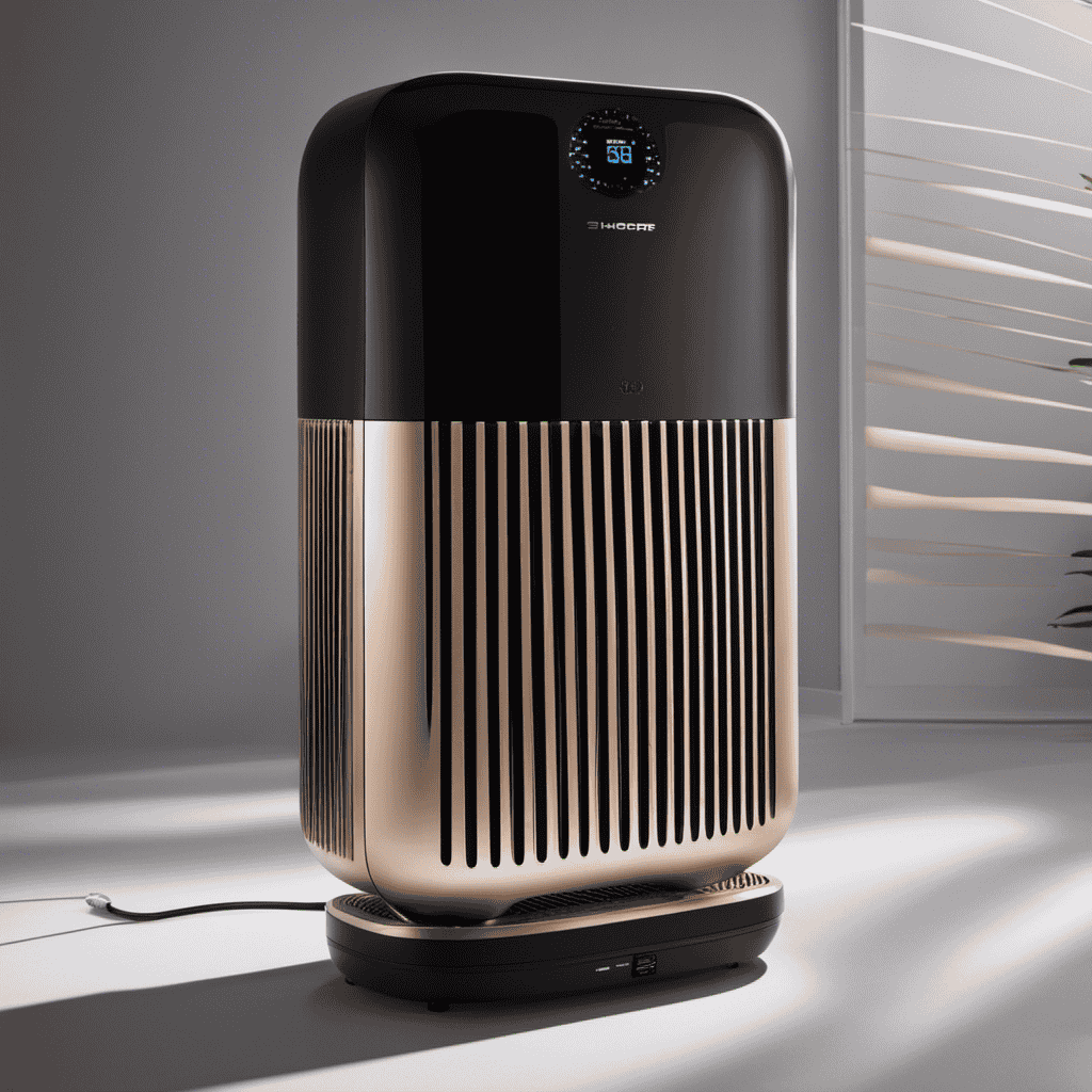 An image of an air purifier with a sleek design, featuring an ionization feature