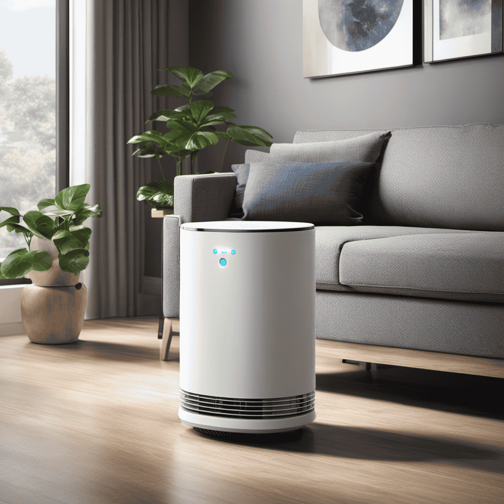 An image showcasing a serene indoor environment with an air purifier emitting negative ions