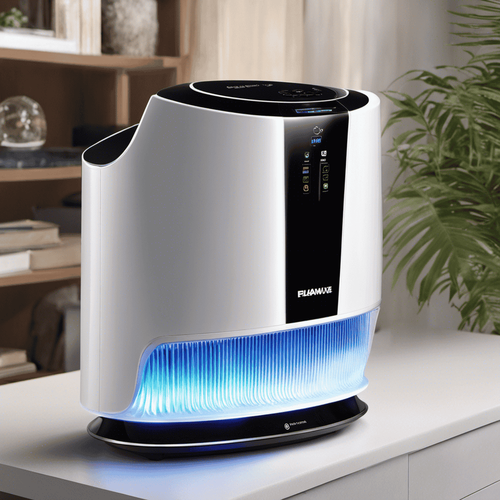 An image showcasing an air purifier emitting a vibrant, shimmering plasmawave consisting of charged ions, as it effortlessly neutralizes harmful pollutants and allergens in the air, providing a clean and refreshing environment