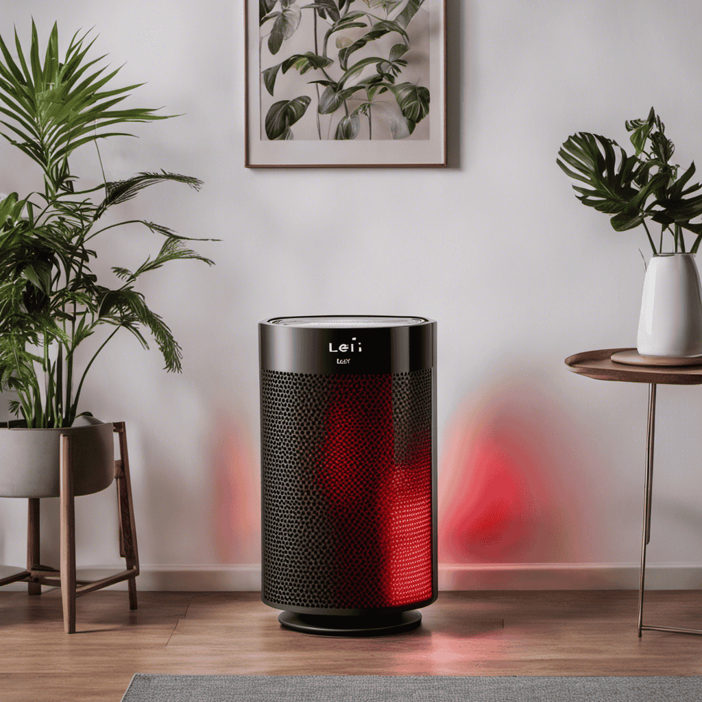 An image capturing a Levoit air purifier with a prominent red light indicator glowing, depicting its meaning