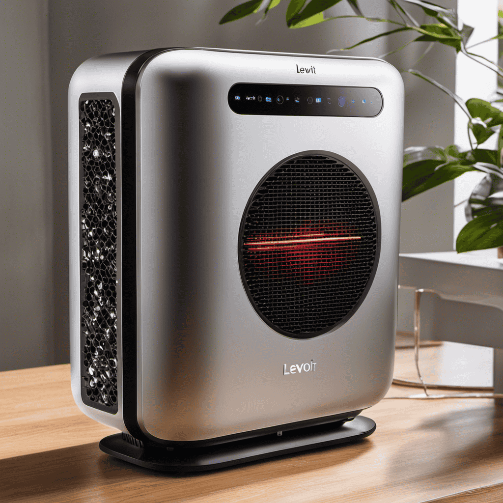 An image featuring a Levoit Air Purifier with a prominent red indicator light illuminated, symbolizing an issue