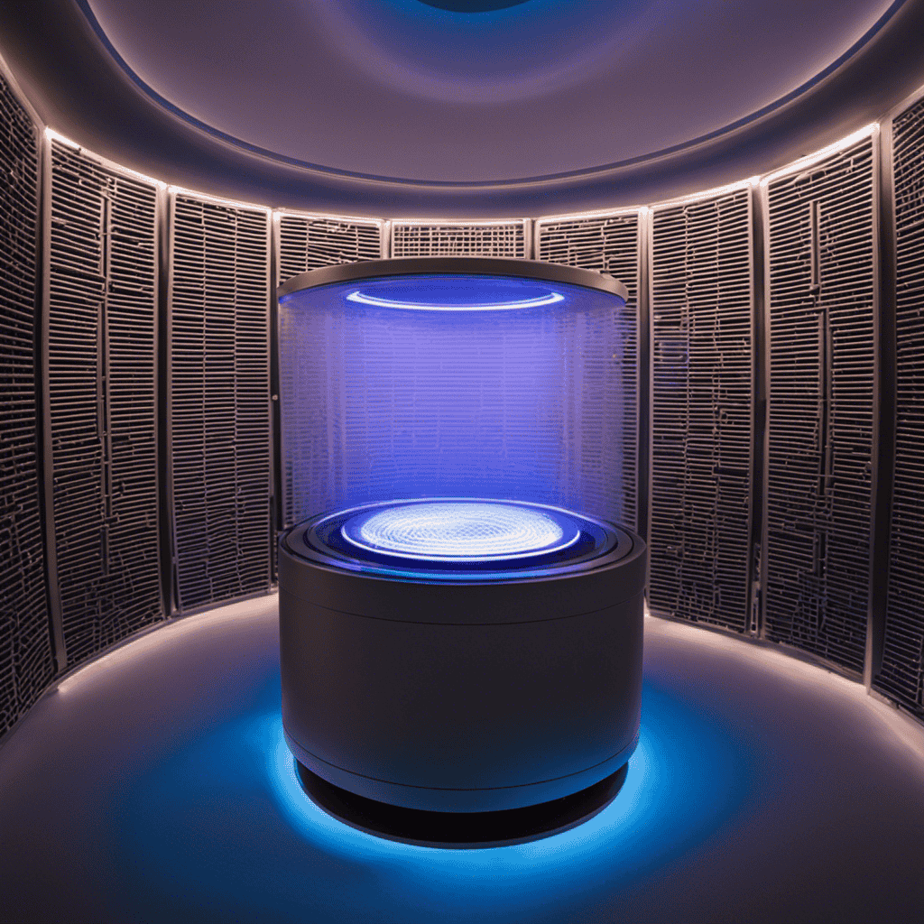 An image showcasing a UV light source inside a HEPA air purifier