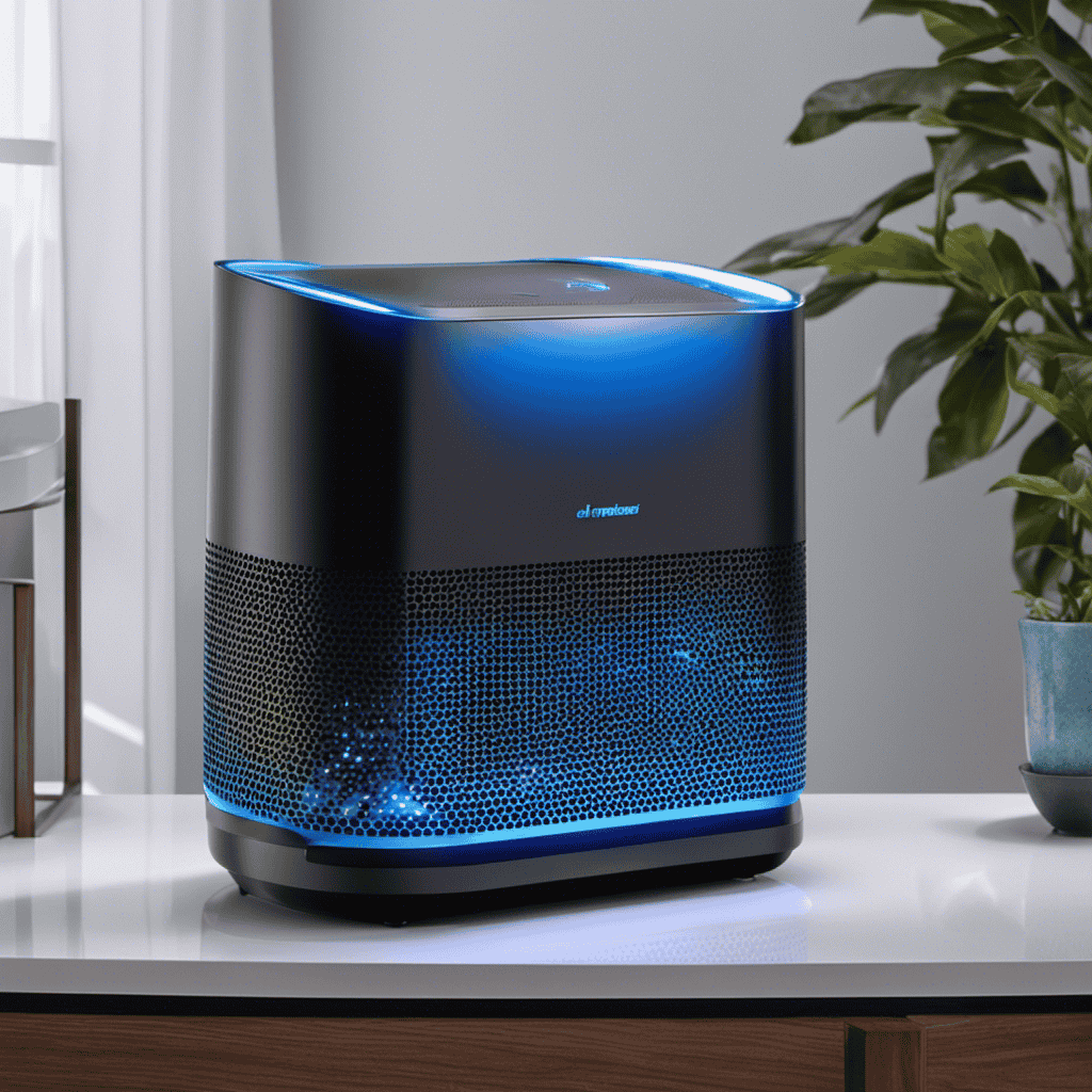 An image showcasing an air purifier with a UV feature in action