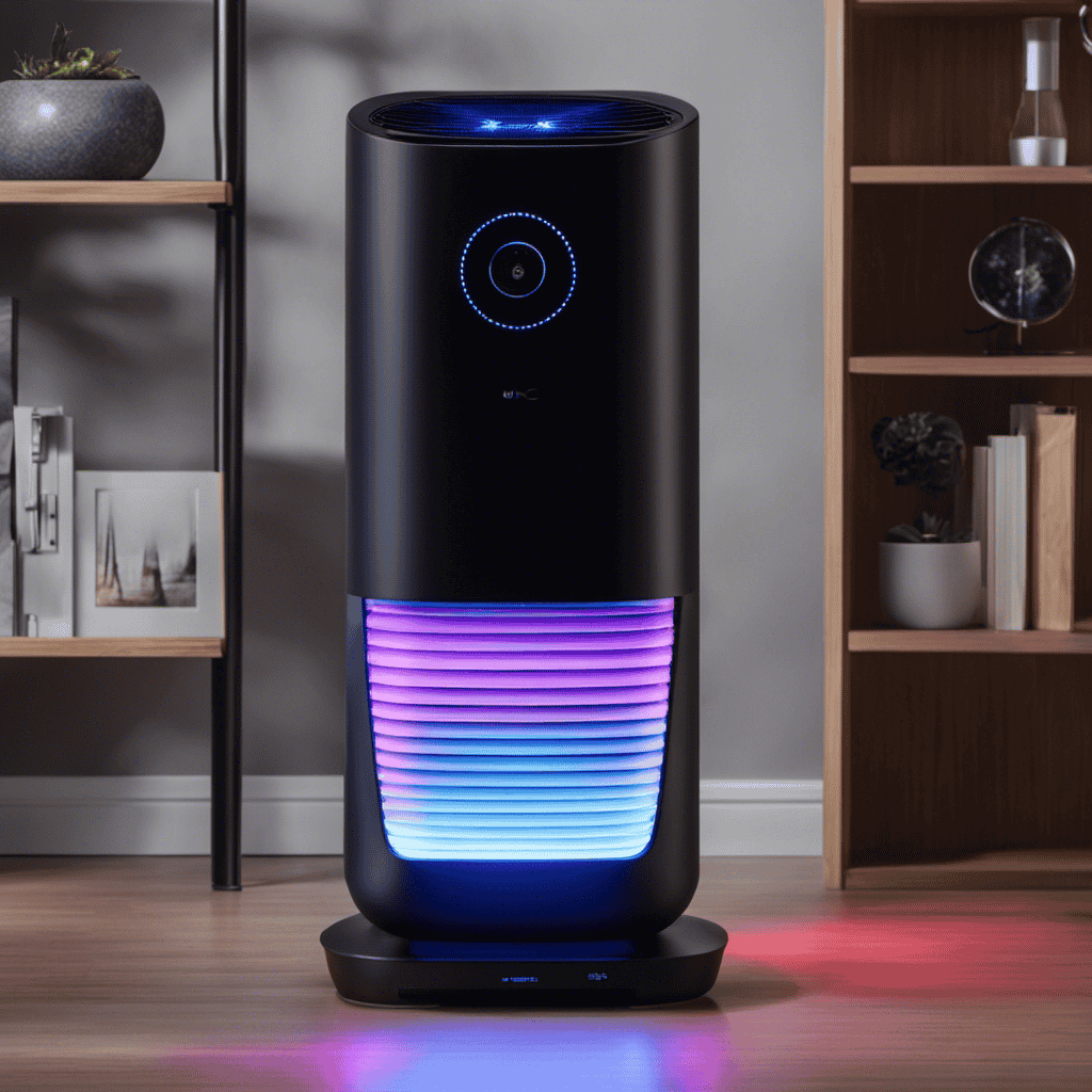 An image featuring an air purifier with a UV-C light symbolizing the "UV" in "UV-C air purifier"
