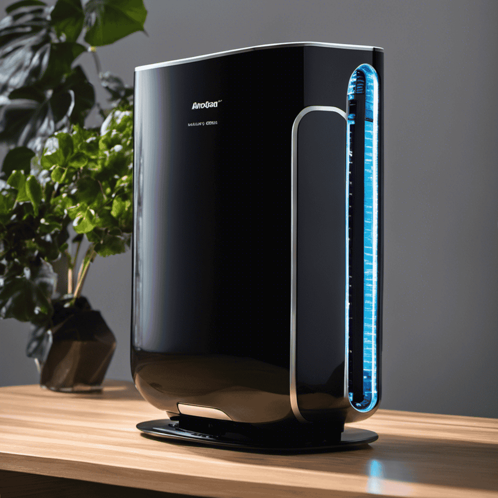 An image showcasing an air purifier with a visible ionizer emitting a stream of negatively charged ions