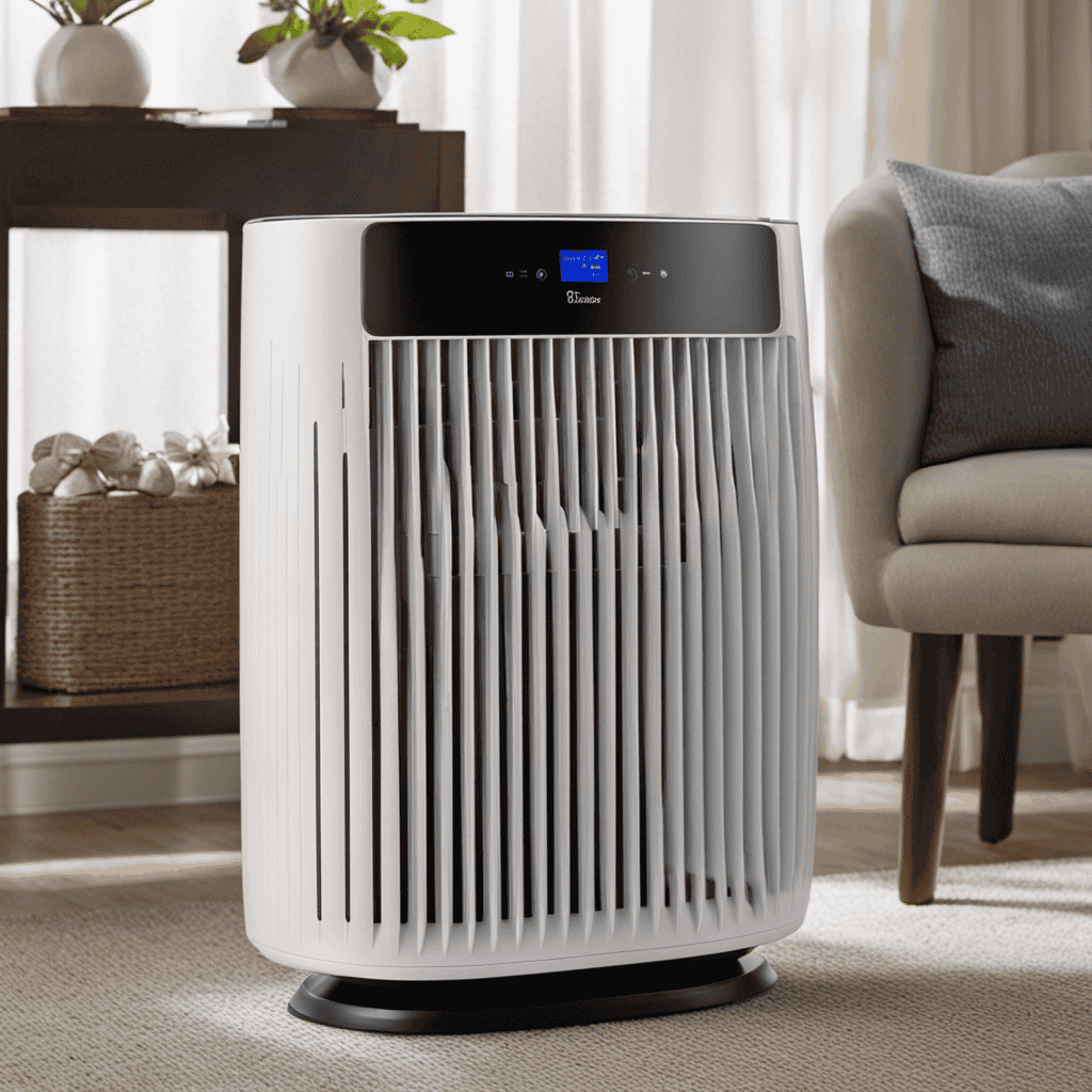 An image showcasing the Quiet Pure Whisper Air Purifier, displaying a close-up of its front panel with labeled filter compartments