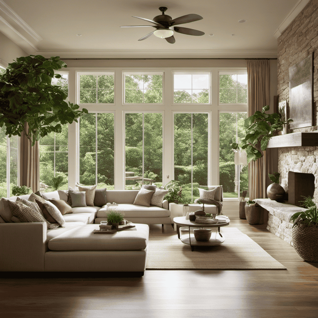 An image showcasing an inviting living room filled with fresh, clean air