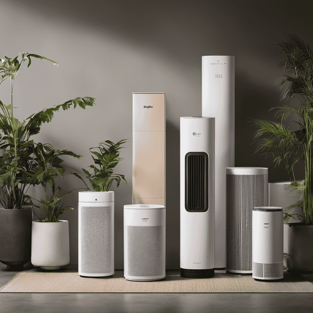 An image showcasing a variety of top-notch air purifier brands, displayed in an organized and aesthetically pleasing manner