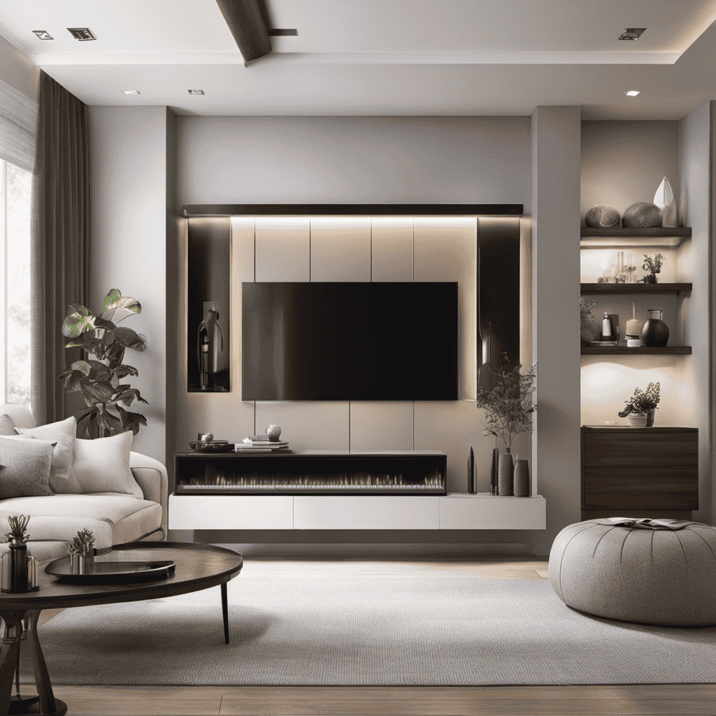 An image showcasing a sleek, modern living room with a serene atmosphere