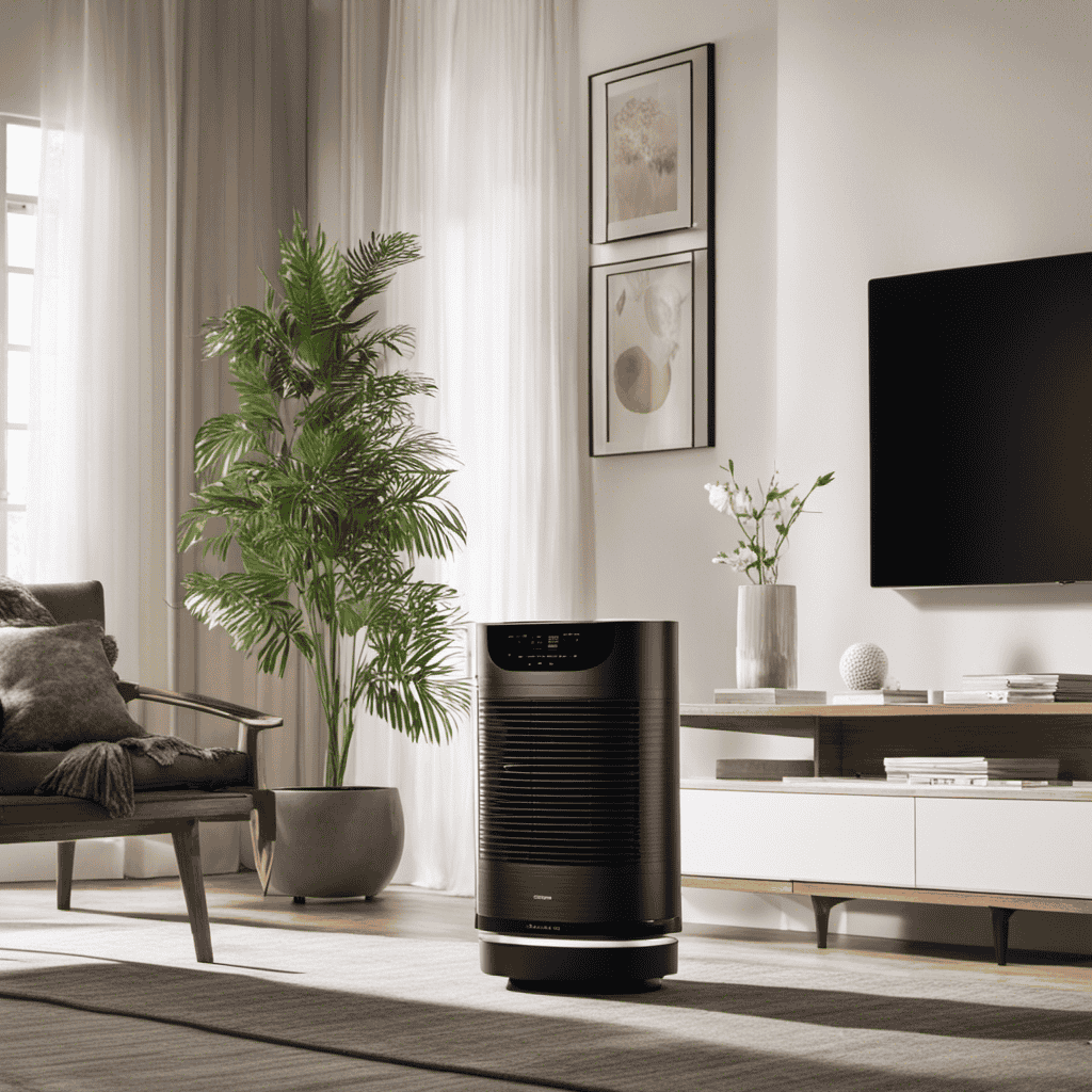 An image showcasing a stage air purifier in a living room setting