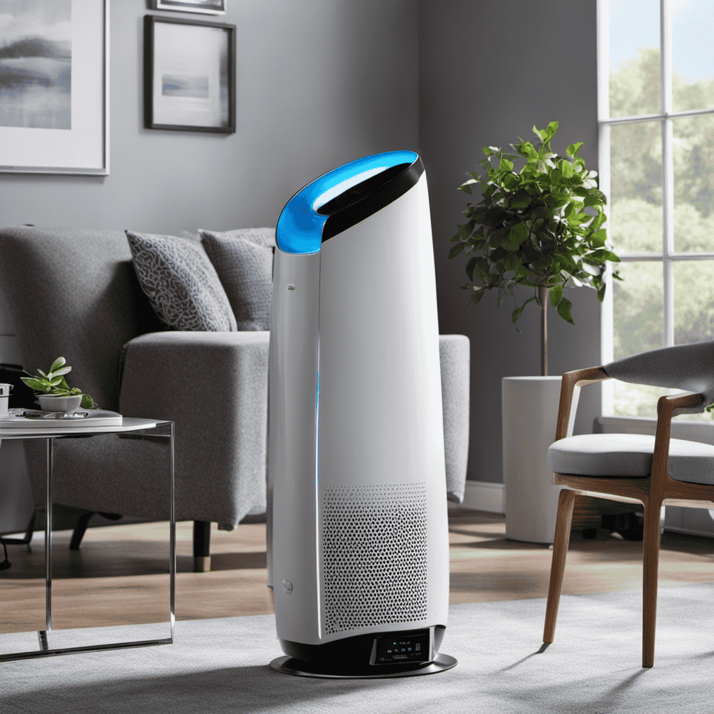 An image showcasing a sleek, modern air purifier with advanced technology