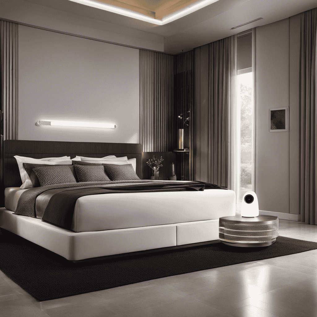 An image showcasing an elegantly designed room with a sleek, modern air purifier and humidifier placed side by side