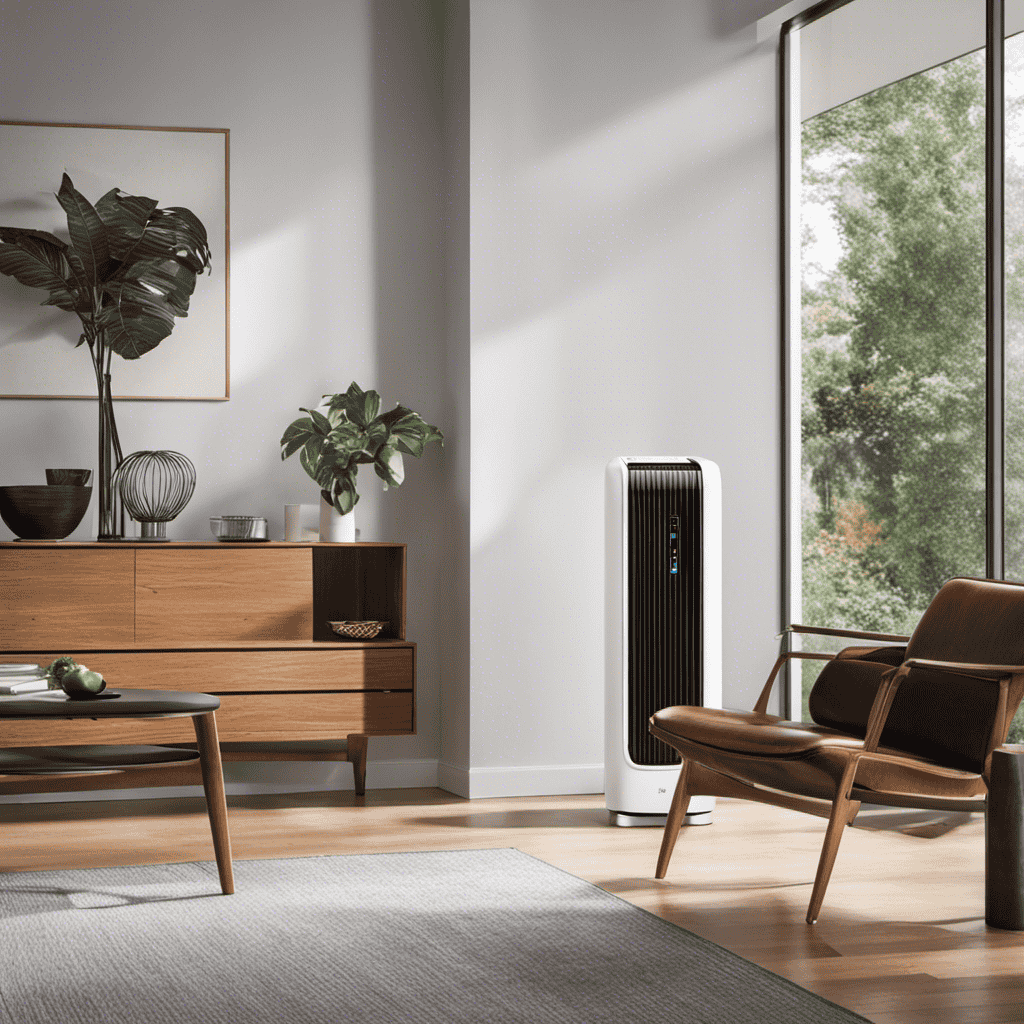 An image showcasing an Aer Air Purifier in a modern living room