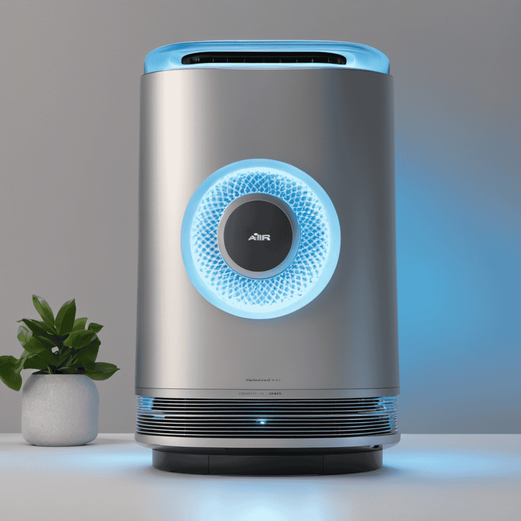 An image showcasing the inner workings of an air purifier, with UV-C light in focus