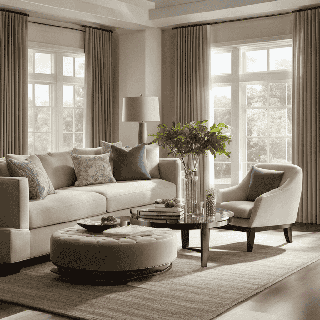 An image showcasing a serene living room, with soft natural light filtering through sheer curtains