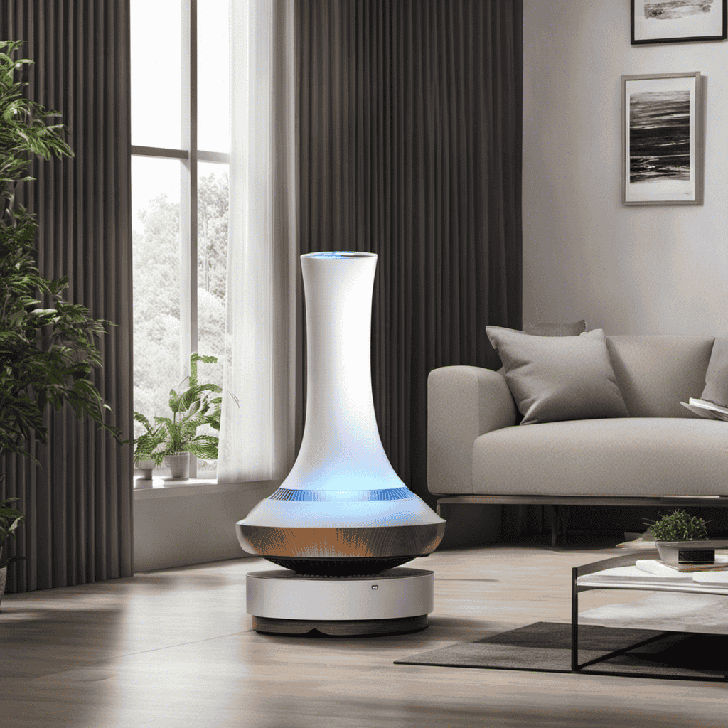 An image showcasing the mesmerizing process of an ionic air purifier with a built-in fan