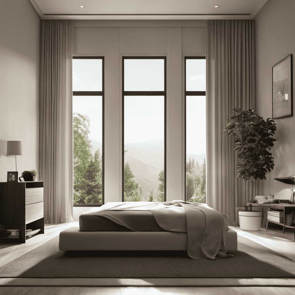 An image showcasing a serene bedroom with an open window, rays of sunlight filtering through sheer curtains