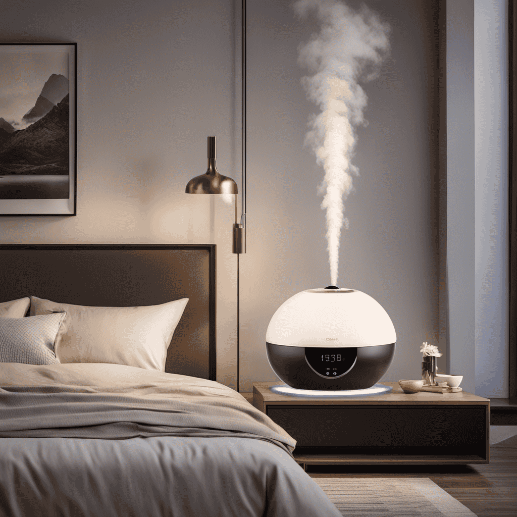 An image featuring a serene bedroom setting with a humidifier releasing a fine mist, while an air purifier silently removes allergens from the air