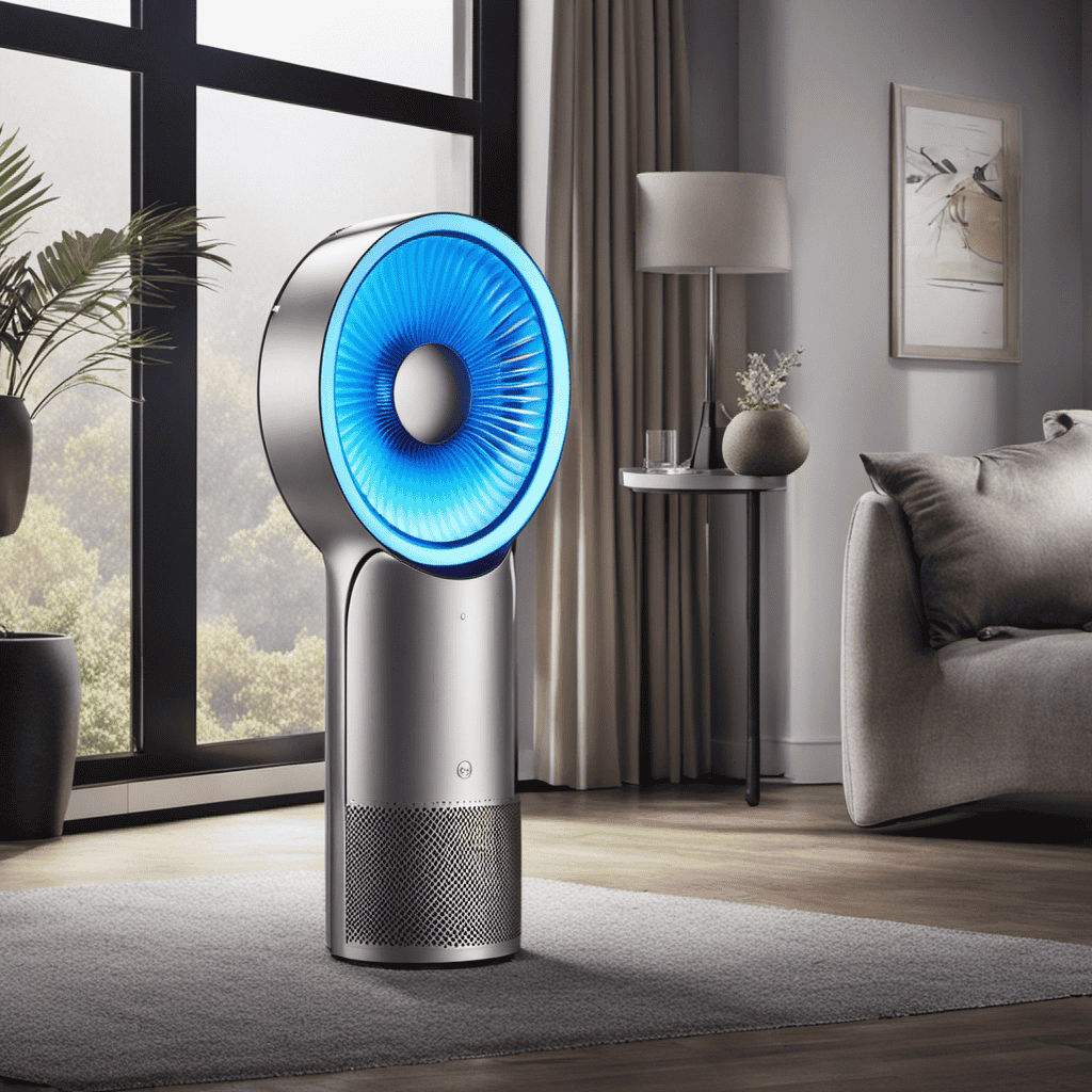 An image showcasing the sleek, cylindrical design of the Dyson Air Purifier in diffuser mode