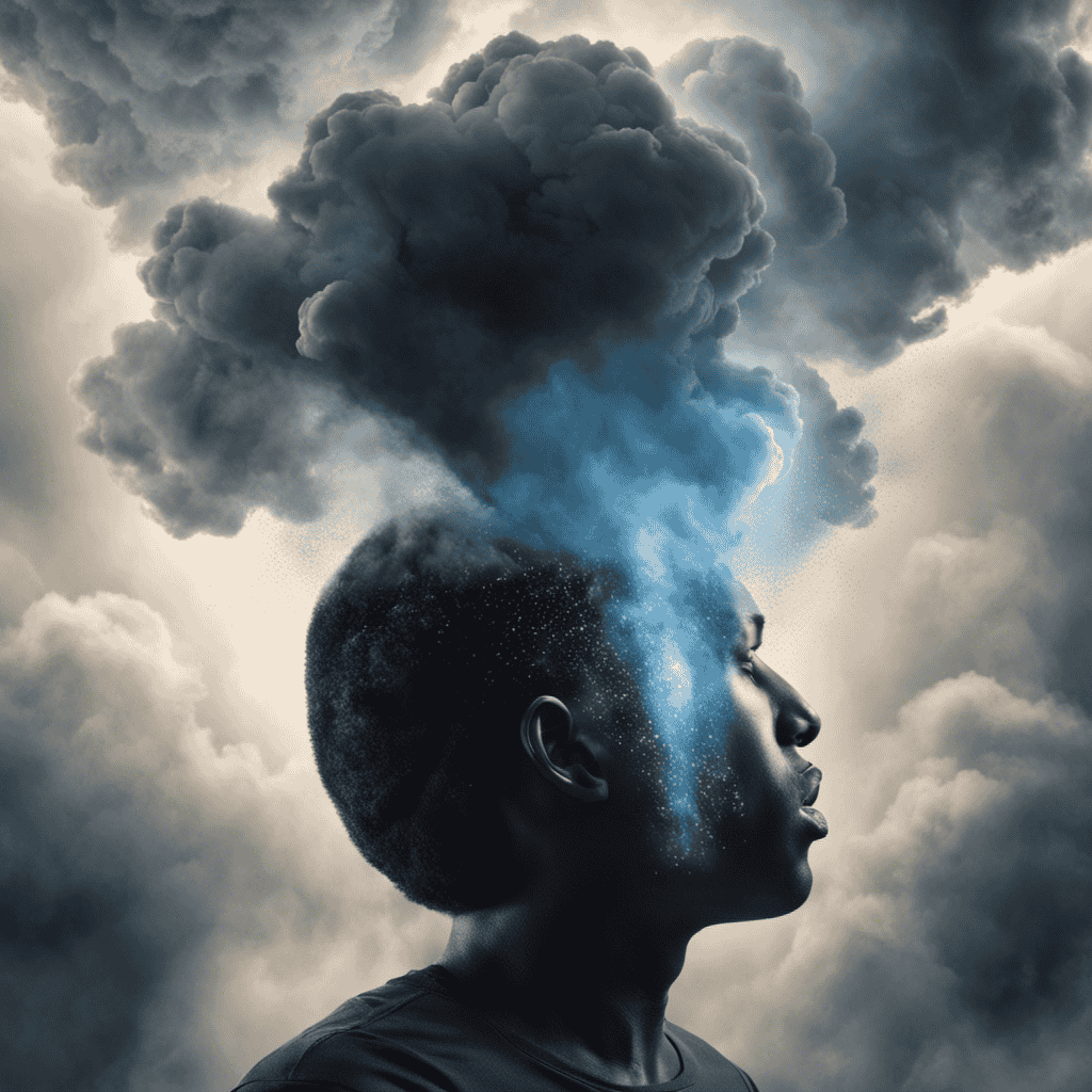 An image showcasing a person surrounded by a dense cloud of toxic pollutants, emphasizing the harmful effects of the Silveronyx Air Purifier