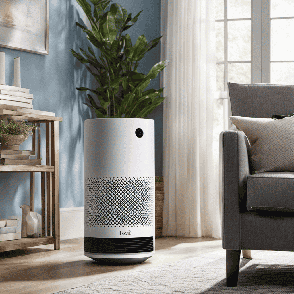 An image showcasing a sleek, modern Levoit Air Purifier placed in a well-lit living room