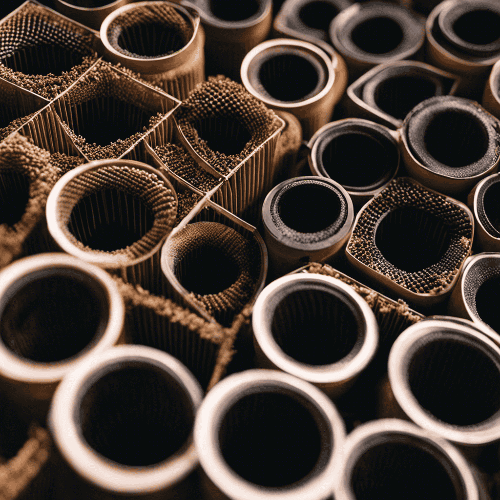 An image showcasing a close-up of an air purifier's filter, capturing microscopic particles like smoke, dust, and pollen