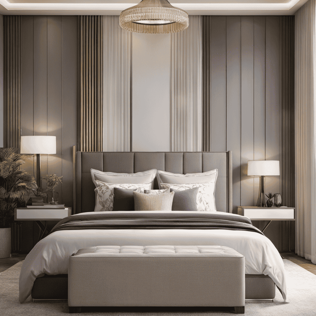 An image showcasing a serene bedroom with soft, natural light filtering in through sheer curtains