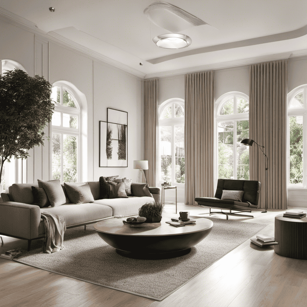 An image showcasing a spacious living room with high ceilings, filled with clean, fresh air