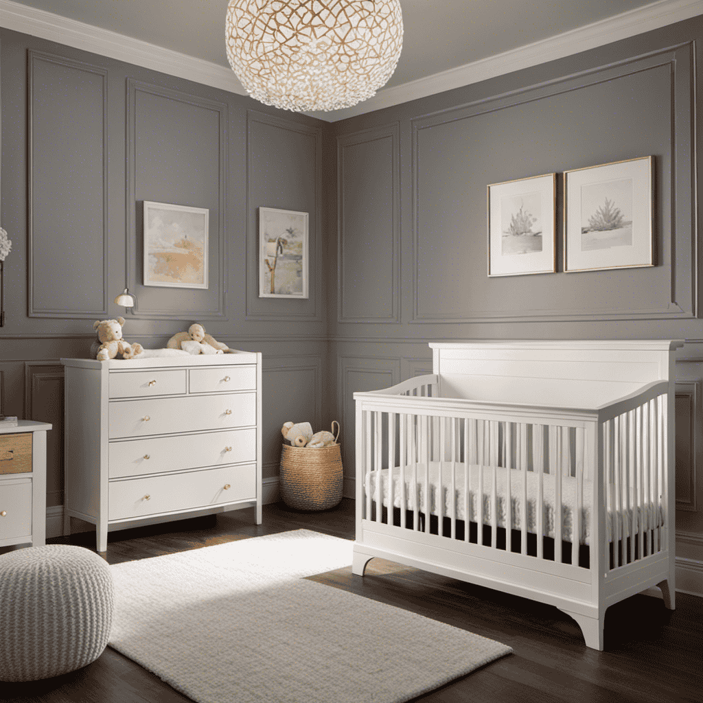 An image showcasing a serene nursery with a softly glowing nightlight, a baby peacefully sleeping in a crib, and an advanced air purifier subtly positioned nearby, ensuring pure and clean air for the little one