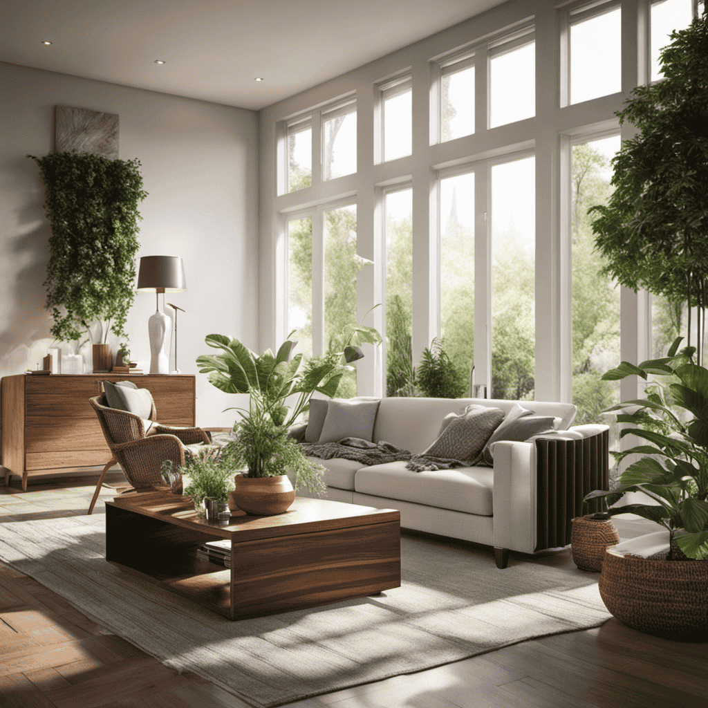 An image featuring a cozy living room with an elegant air purifier positioned prominently