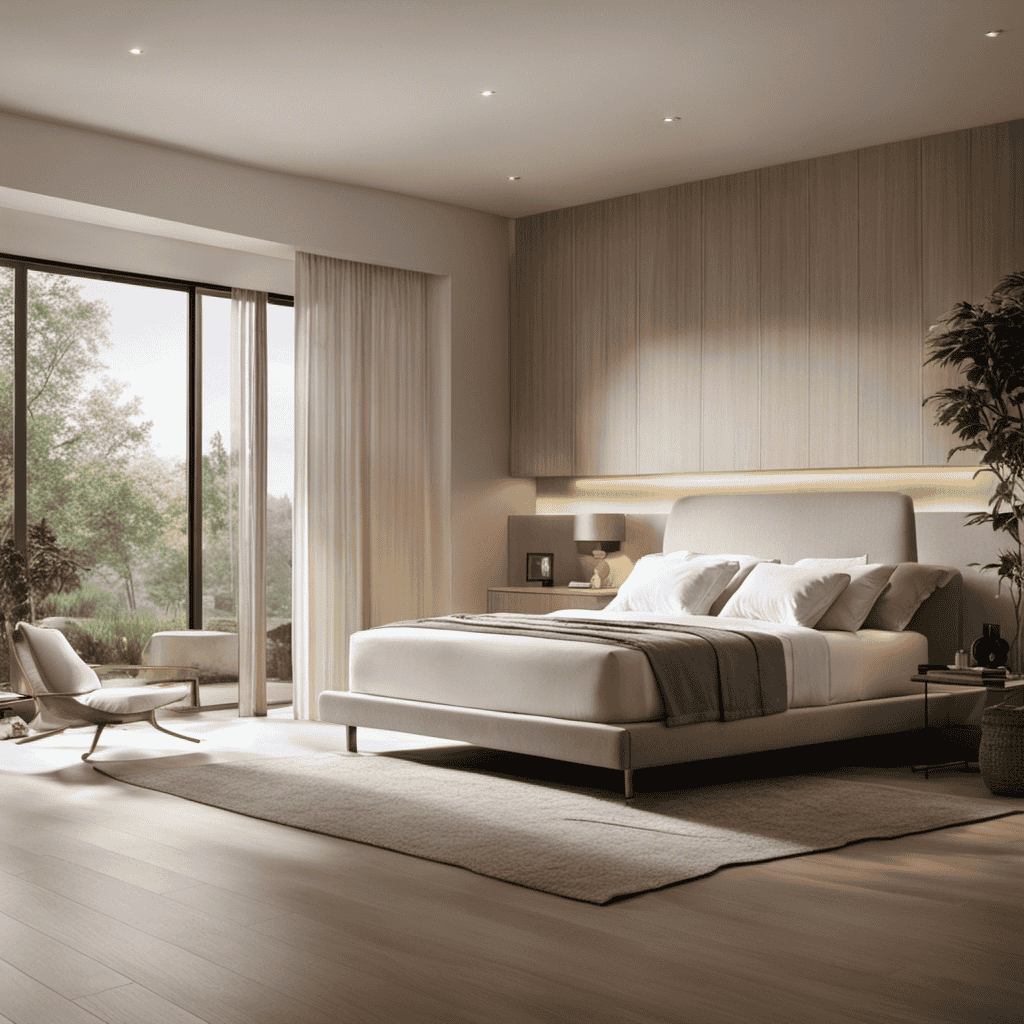 An image showcasing a serene bedroom, bathed in soft, natural light