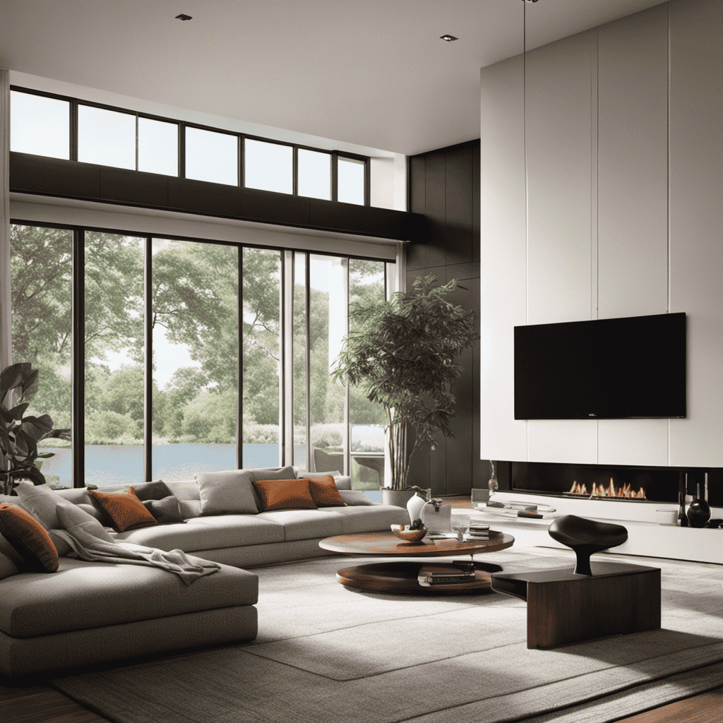 An image showcasing a stylish modern living room, filled with natural light