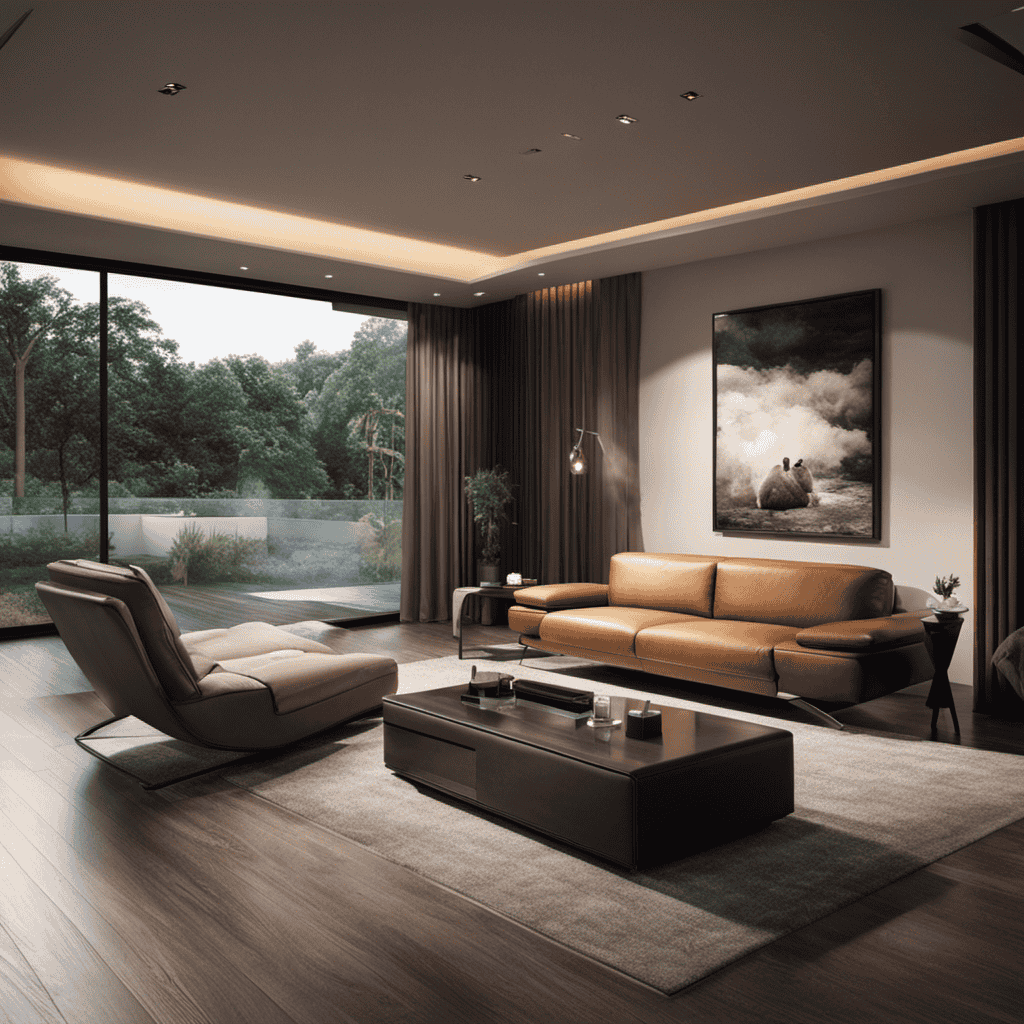 An image showcasing a sleek, modern living room with a smoking area