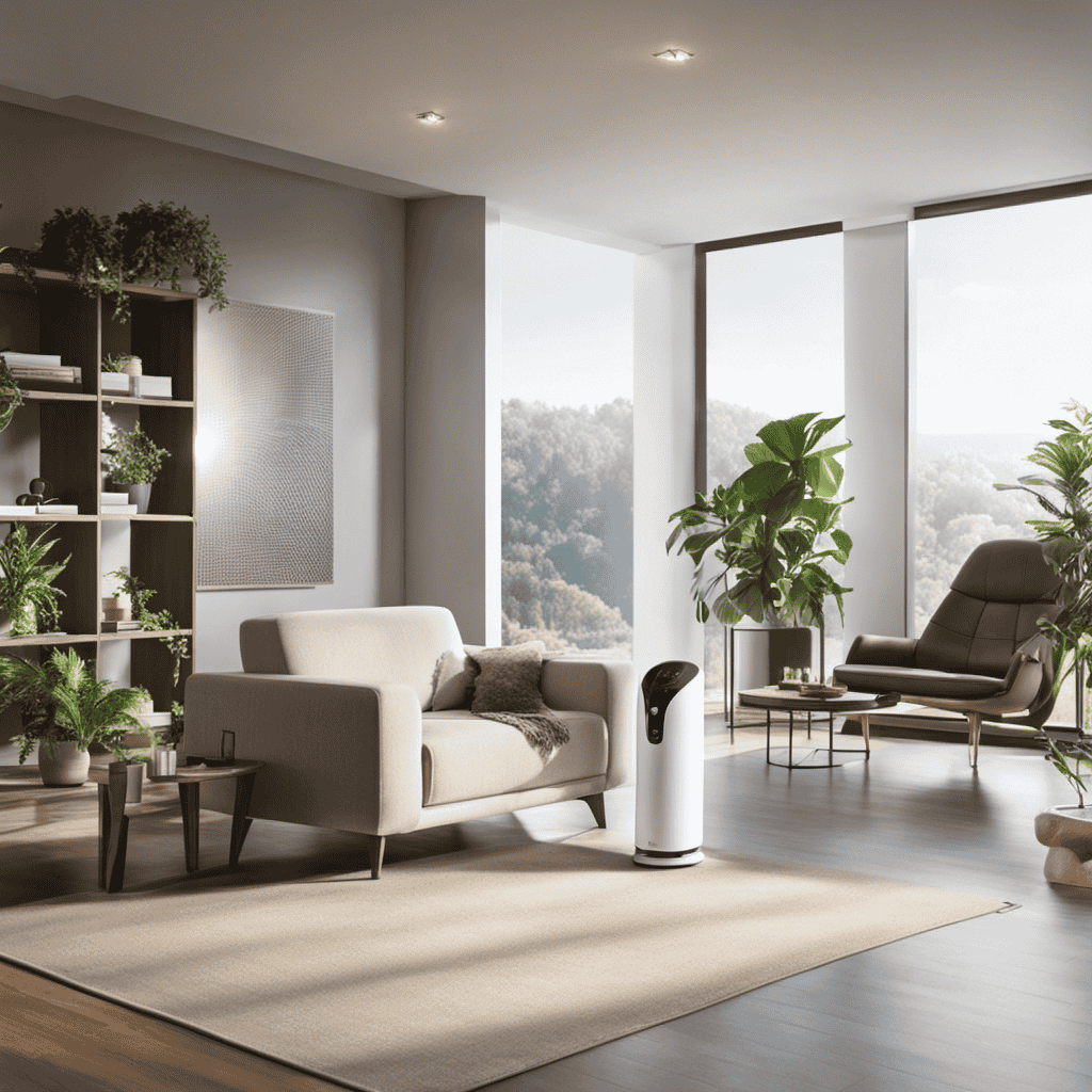 An image that showcases a sleek, modern living room with sunlight streaming through spotless windows