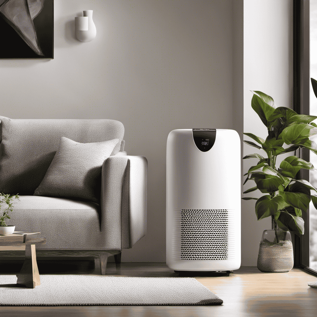 An image showcasing an elegantly designed air purifier with advanced filtration technology