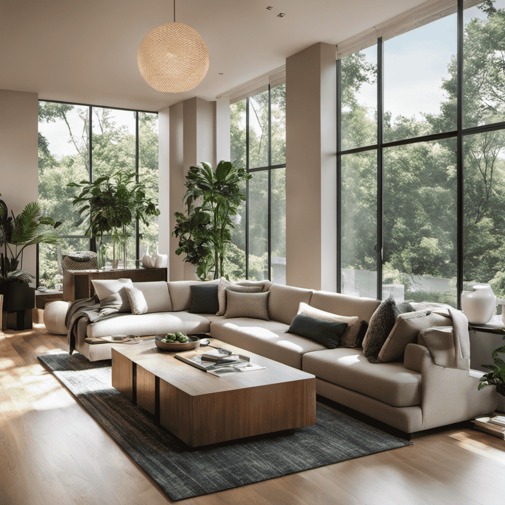 An image showcasing a living room with bright natural light streaming in through clean windows