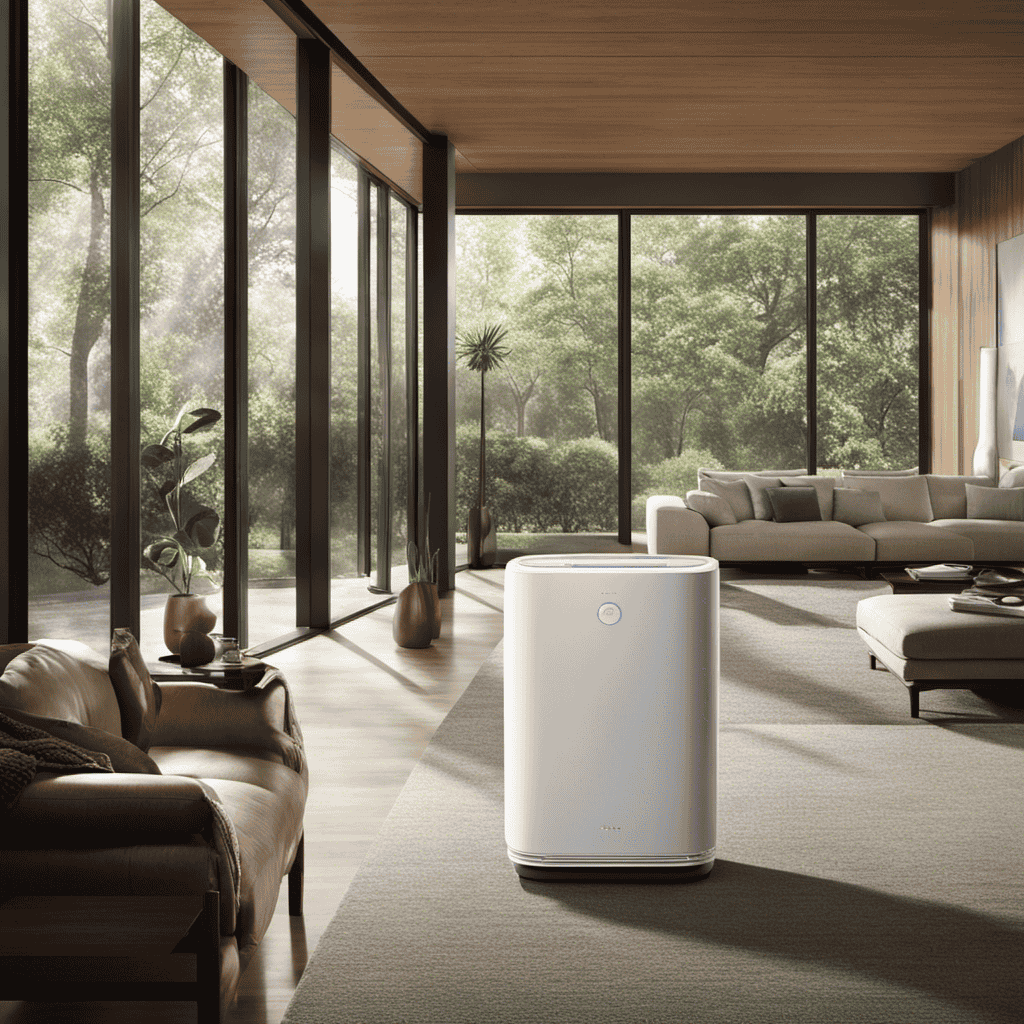 An image showcasing a spacious, well-lit room with an air purifier placed near a window, strategically positioned to optimize airflow