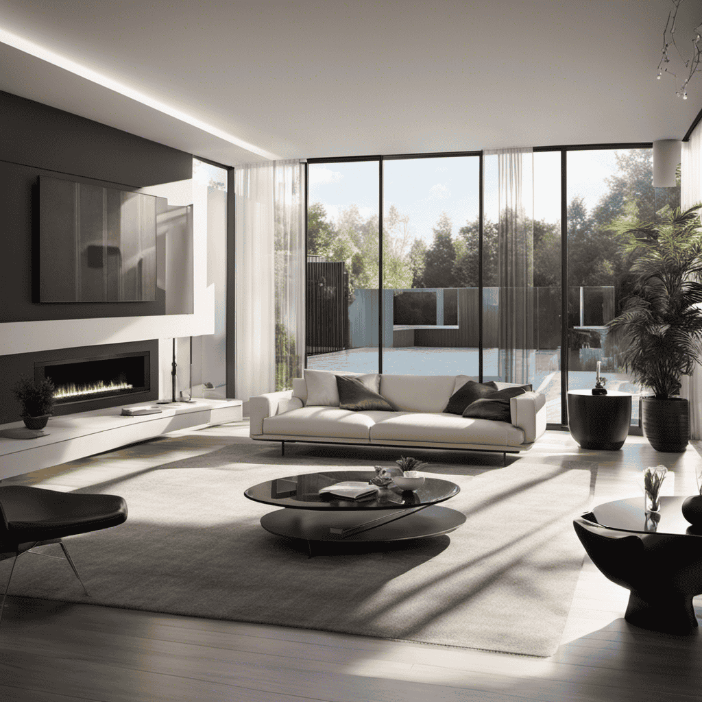 An image showcasing a sleek, modern living room with a serene atmosphere