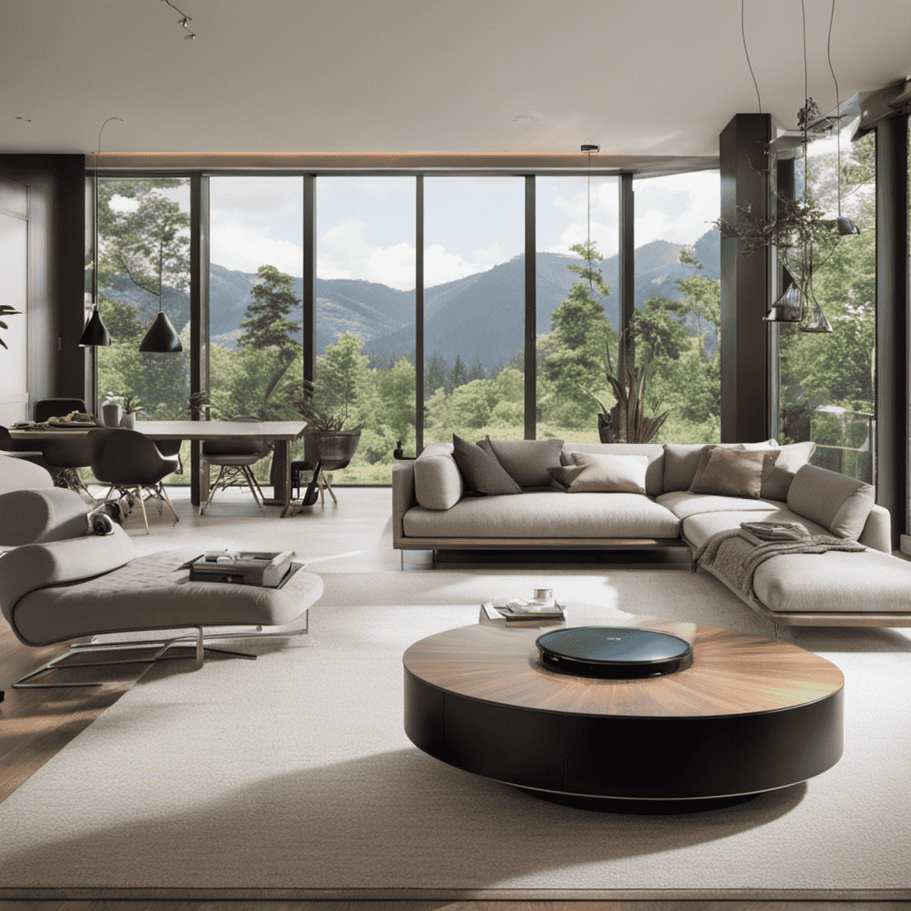 An image showcasing a modern, spacious living room with large windows, filled with clean, fresh air