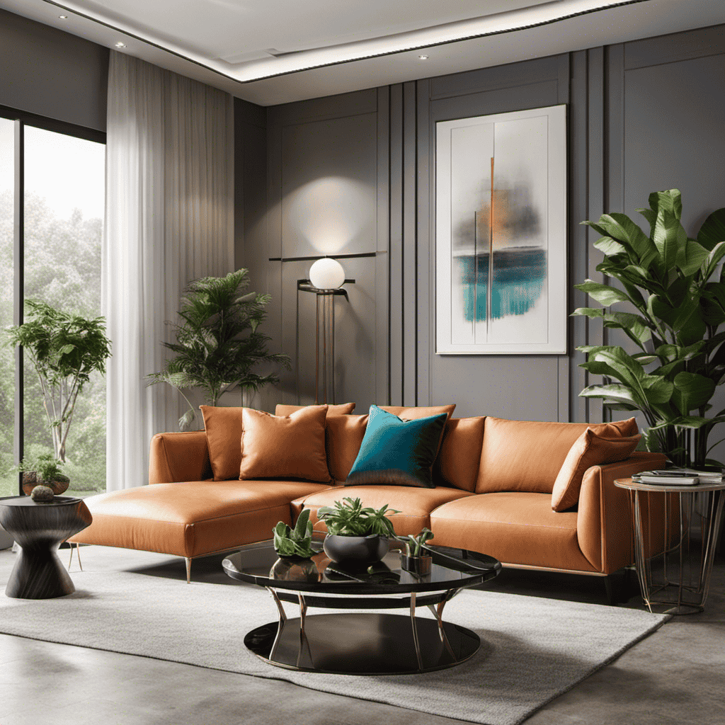 An image showcasing a spacious living room adorned with vibrant furniture and plants