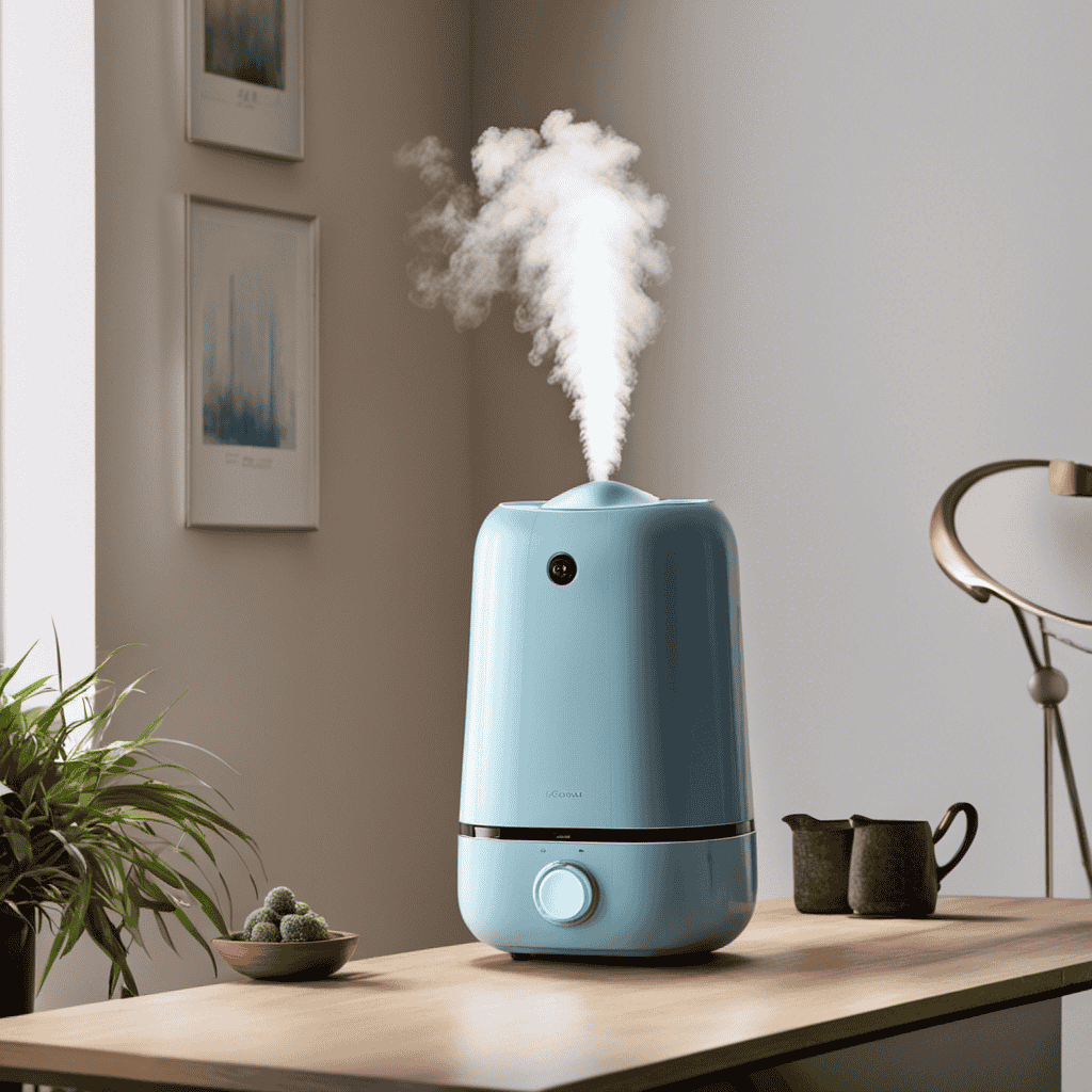 An image showcasing two distinct devices in a room: a humidifier releasing a fine mist to add moisture, while an air purifier filters out airborne pollutants, capturing dust particles, pollen, and odors