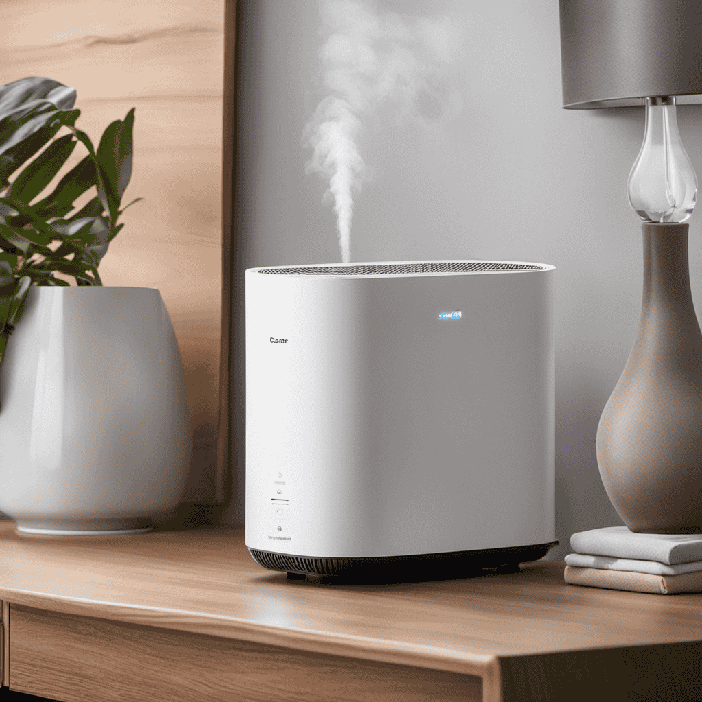 An image showcasing two distinct machines side by side: a sleek, compact air humidifier releasing a fine mist into the air, and a powerful air purifier effortlessly capturing airborne particles