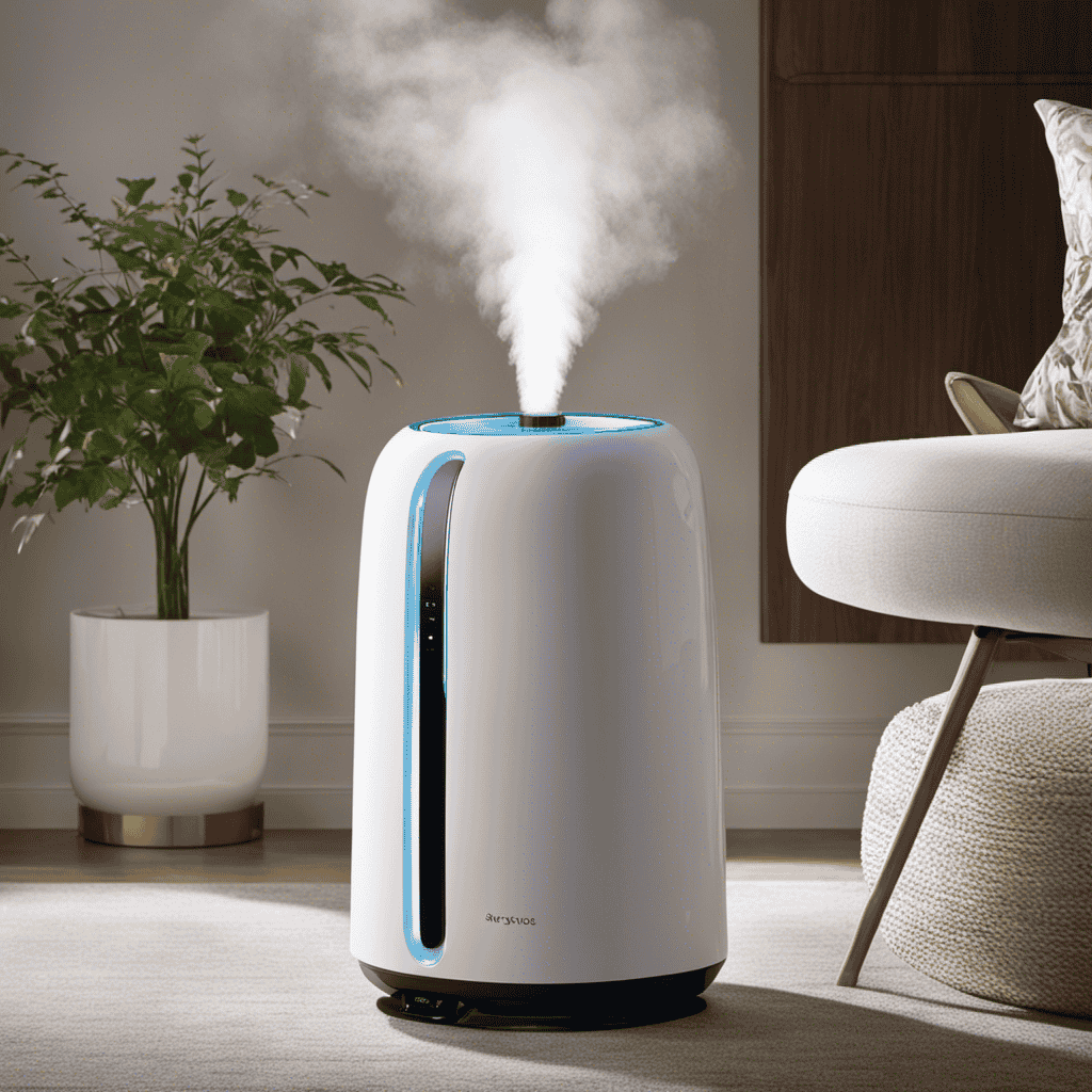 An image that showcases a room with a humidifier on one side, emitting a fine mist to add moisture, while an air purifier on the other side cleans the air, capturing dust particles and allergens