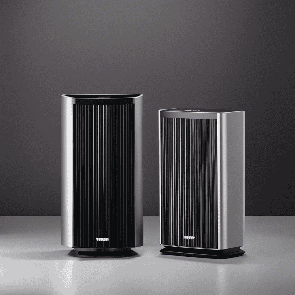 An image showcasing two sleek and modern air purifiers side by side – the Winnix 5500 and Winnix 6300