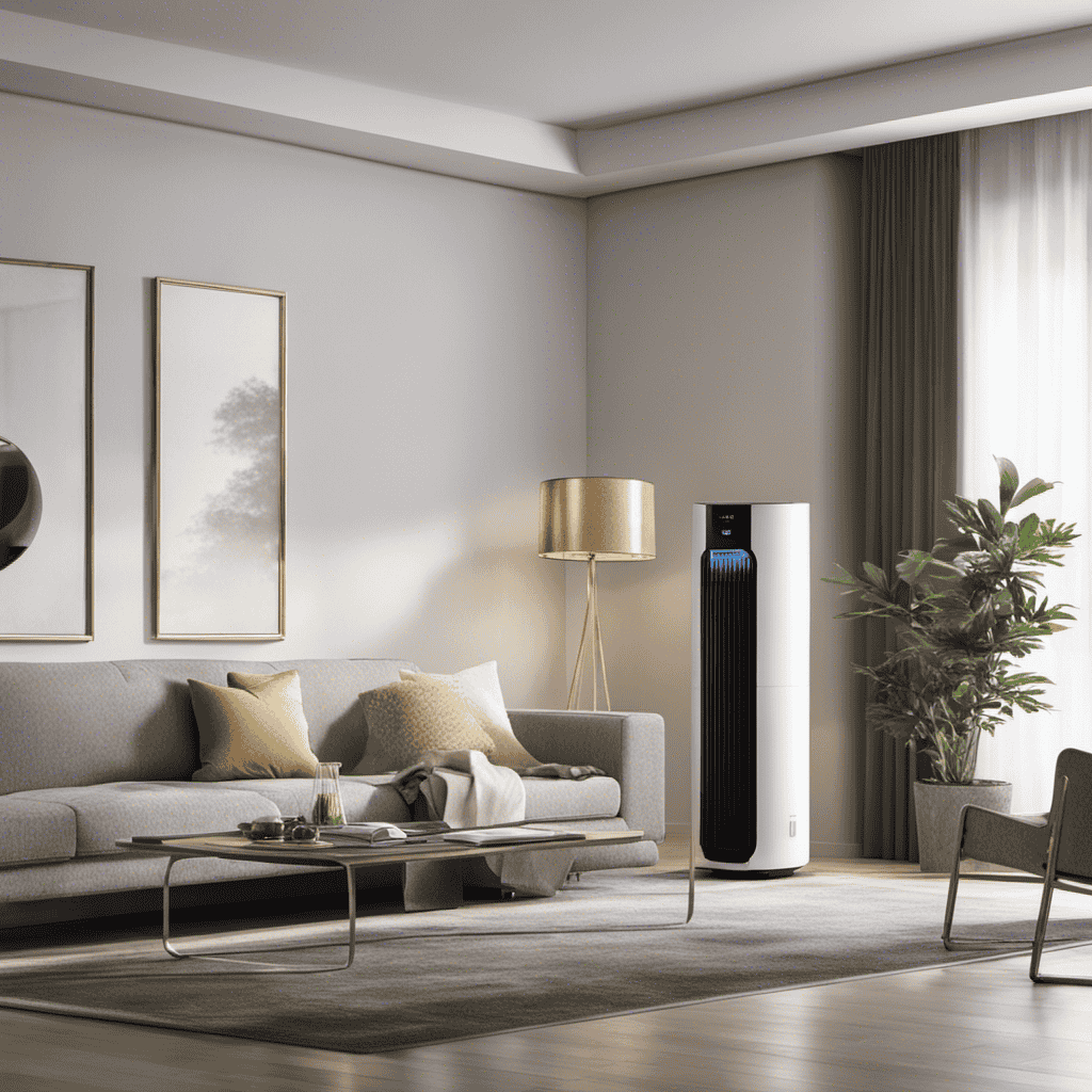 An image that depicts an air purifier and a humidifier side by side