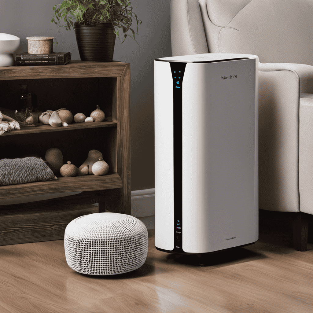 An image showcasing the Naturalife Air Purifier's MERV rating, with a close-up of the device's advanced filtration system