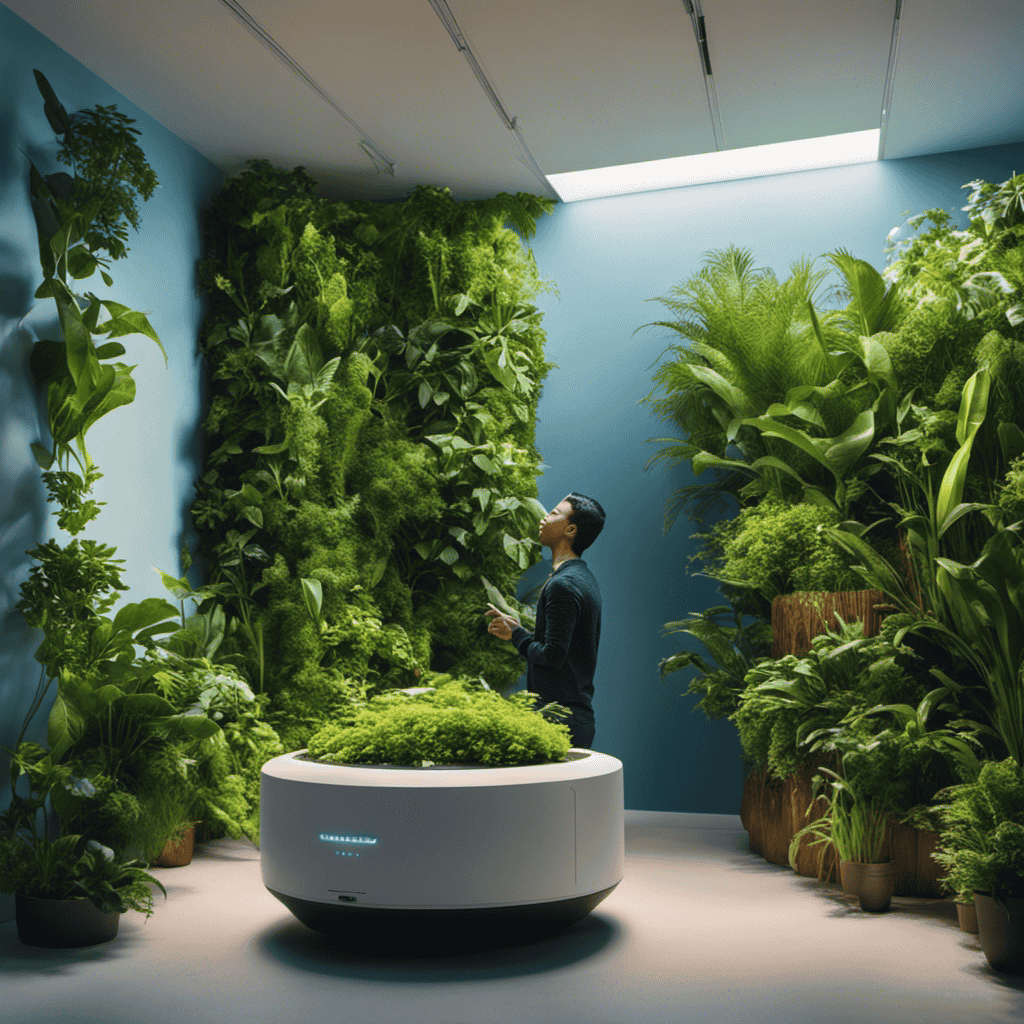 An image of a person holding their nose, surrounded by a room filled with fresh, vibrant green plants