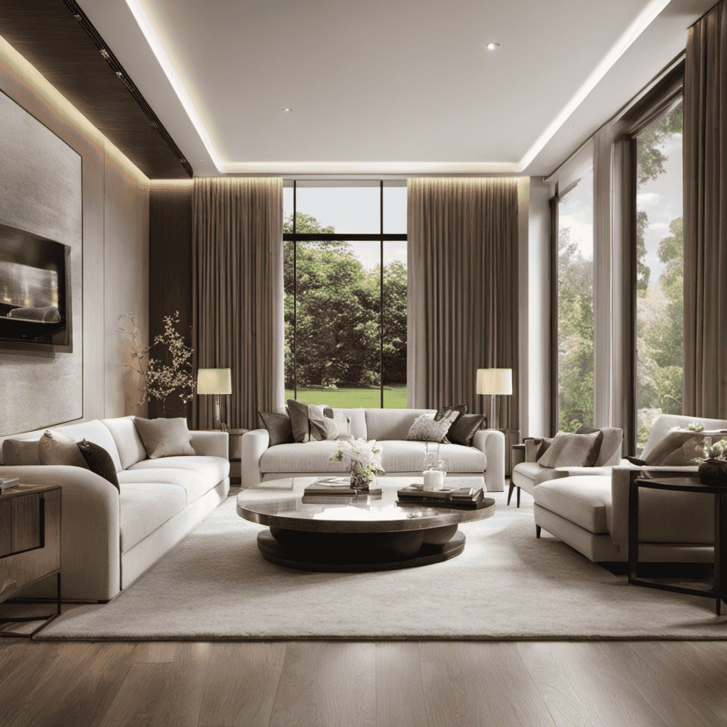 An image showcasing a luxurious living room, bathed in soft natural light