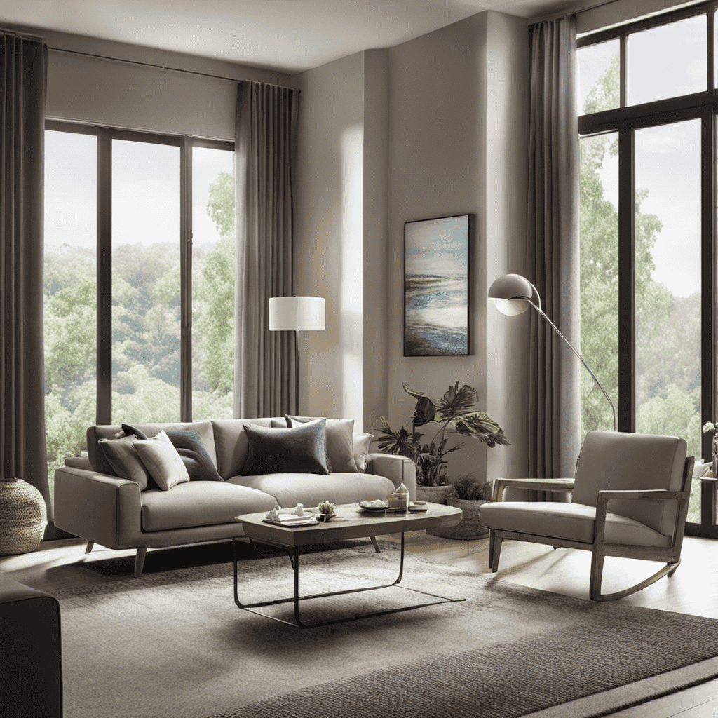 An image showcasing a serene living room with an air purifier placed strategically near a window, capturing the essence of fresh air being filtered and circulated, hinting at the purpose and benefits of air purifiers